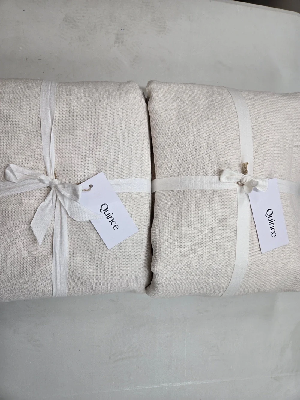 NWT QUINCE Set 2 48x108 Heavyweight European Linen Blackout Curtains Sand 9196